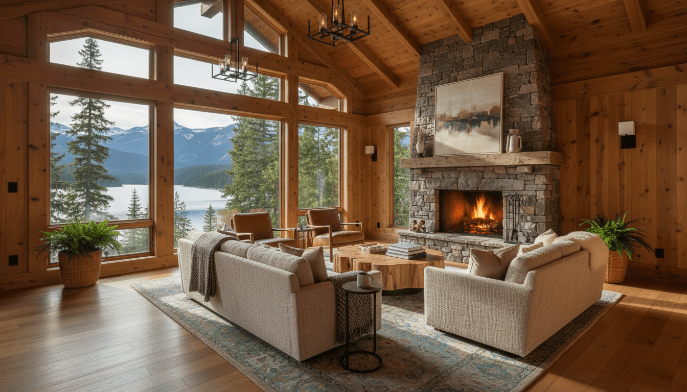 Warm and inviting lakeside cabin interior with professional finishing